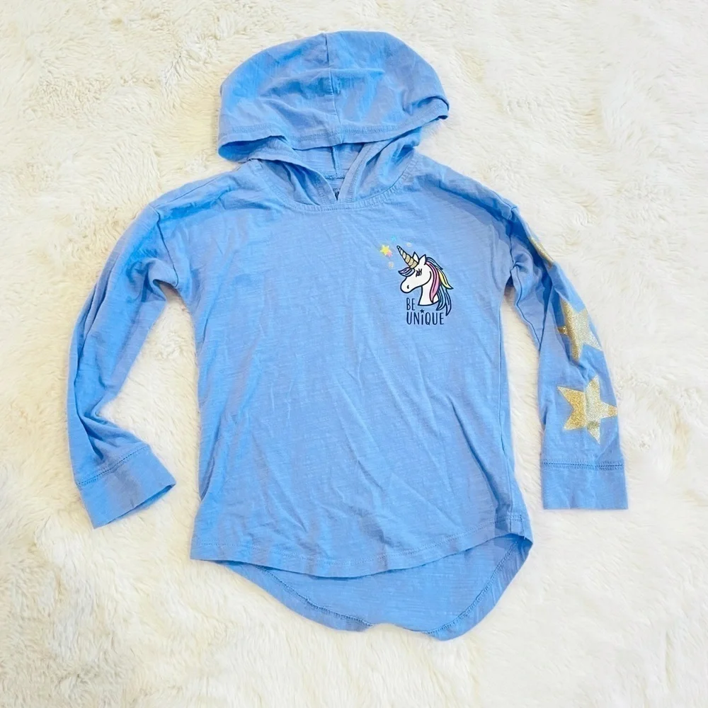 OshKosh B’Gosh Blue Be Unique Unicorn Stars Pullover Hoodie Toddler Girls Size 4